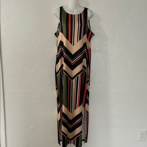 Chic Striped Maxi Dress in Black, Green, and Cream